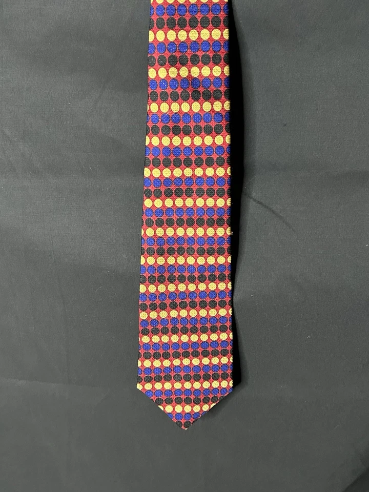 Corbata Vicky Davis New York 1994 para hombre 100 % seda roja con lunares negros azules dorados Foto 2 de 4