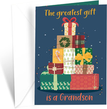 Greetings Grandson Christmas Card, Made in America, Eco-Friendly, Thick Card Sto