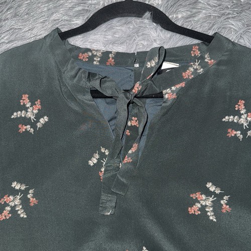 Madewell XL x-Large 100% Silk Tie-Neck Dress in Wild Botanical Flutter Sleeve - Picture 10 of 17