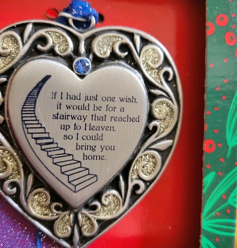 Gloria Duchin Heart Shaped Memorial Ornament w/Blue Gemstone Slight Scratch NIB - Picture 2 of 2