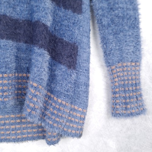 Elisa Cavaletti Sweater Womens Medium Blue Gold Shaggy 3D Art Graphic Italy - Picture 16 of 21