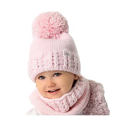Mädchen Winter Mütze Strickmütze Bommel Loop Schal Winterset