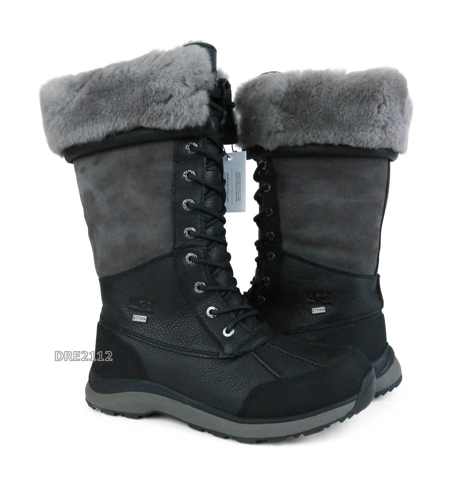 Stivali UGG Adirondack Tall III neri in pelle e pelliccia da donna taglia 5 NUOVI 