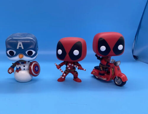 Funko Pop Deadpool Scooter candy canes Captain America Snowman - Picture 1 of 5