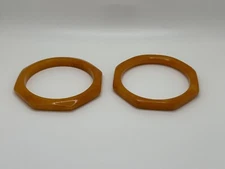 SET OF 2 VINTAGE BAKELITE OCTAGON BURNT ORANGE BANGLE BRACELET TESTED SIMICHROME