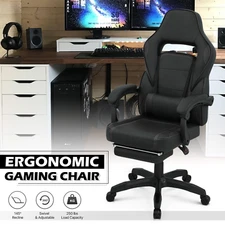 Black Recliner Gaming Racing[LUMBAR SUPPORT+FOOTREST]Chair Office Executive Seat