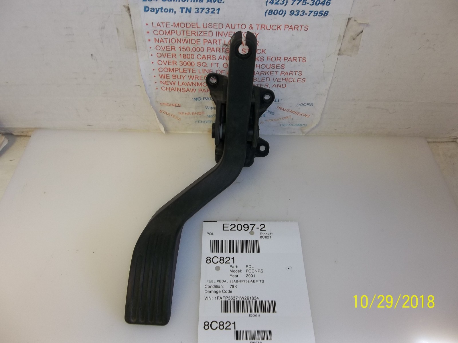 00 01 02 03 04 FORD FOCUS GAS FUEL ACCELERATOR PEDAL 98AB9P732AE OEM