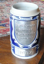 WEST GERMAN  BEER STEIN BERTELSMANN PRINTING & MANUF. CORP. 1987 COBOLT BL