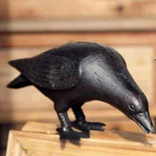 Primitive Large Realistic Decorative Cast Iron Raven Crow Black Bird Head Down