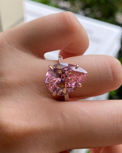 Rosa Birnenschliff Zirkonia Solitär 925 Sterling Silber Jubiläum Geschenk Ring - Bild 2 von 5