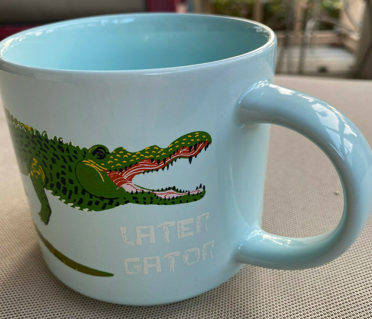 Coffee Mug Cup Later Gator Gater Alligator Light Blue Room Essentials Green  | eBay