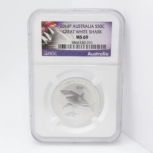 2014 P Australia Great White Shark Silver 50C Half Dollar Coin - NGC MS 69