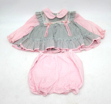 Vintage Tiny Tots Infant Girl Pink White Stripe Dress Size 12 Months Photoshoot