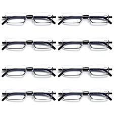 8PK Half Rim Metal Frame Small Mens Reading Glasses Blue Light Blocking Readers