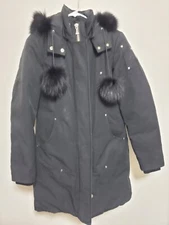 Authentic Womens Moose Knuckles Stirling Hooded Parka Coat Jacket size S Black