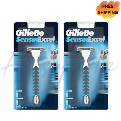 2x Gillette Sensor Excel Razor Handle Twin Blade Manual Free Shipping
