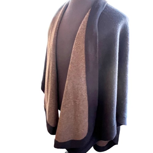 Nordstrom Womens Wool Cape Black Brown One Size Open Coatigan Shawl - Picture 8 of 12