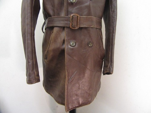 VINTAGE 60'S FRENCH LEATHER BARNSTORMER MOTORCYCLE TRENCH CAR JACKET SIZE M - Picture 4 of 24