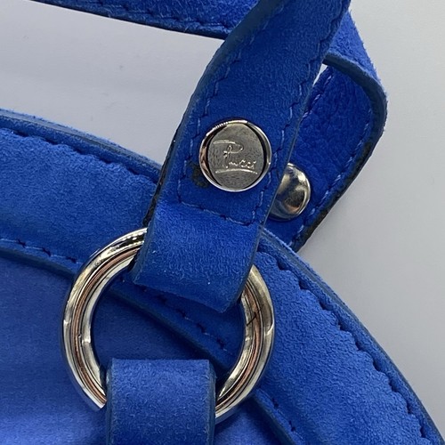 EMILIO PUCCI Blue Suede Satin Mini Handbag Bag Purse - Picture 2 of 10