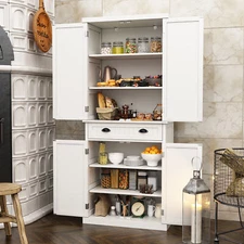 72" Modern Freestanding Kitchen Pantry Cabinet with Adjustable Shelves & Drawer