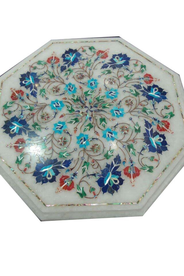 18-Inch Handmade Marble Mosaic Corner Coffee Table with Inlay Marquetry Decor