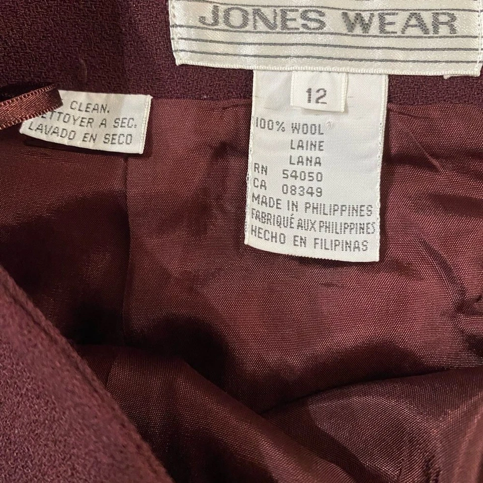 Traje Falda Jones Wear 100% Lana Borgoña Talla 12 Foto 2 de 4