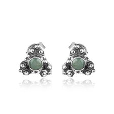 Natural Emerald Gemstone 925 Silver Oxidized Women's Stud Earrings Jewelry