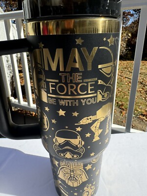 40oz Insulated Laser Engraved Star Wars May the Force Be with You Black & Gold