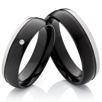 Eheringe Partnerringe Trauringe aus Titan mit Zirkonia Ringe Lasergravur H214