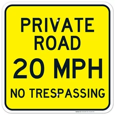 Sigo Signs Private Road 20 Mph No Trespassing Sign,