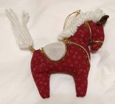 Calico Horse Ornament Maroon with White Mane and Trim gold bridle white mane