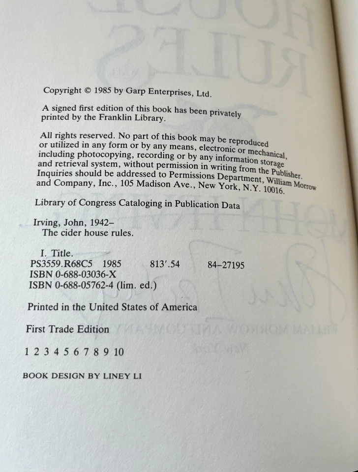 Cider House Rules - John Irving - SIGNED 1st Edition RARE Foto 3 de 4