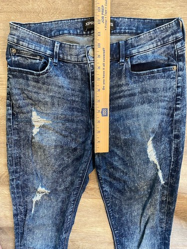 Leggings de jean Express elásticos desgastados lavado oscuro tiro medio talla 12R para mujer - Imagen 9 de 11
