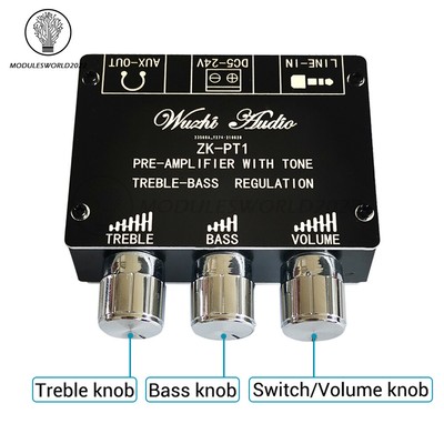 Bluetooth 5.0 Tone Pre-stage Treble Bass Amplifier 2CH Stereo Audio Decoder US