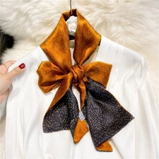 Double Deck 100% Pure Silk Long Twill Scarf Women Orange Neckerchief 150*15cm