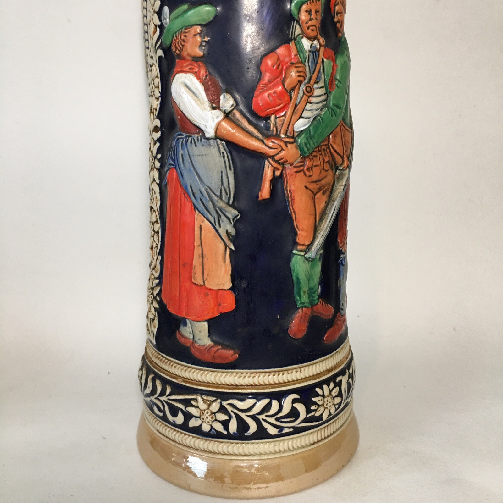 15” Vintage German Beer Stein Going Hunting with Pewter Lid Marked DBGM