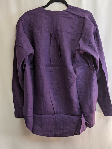 Goouch Mens SMALL Purple Plum ButtonLong Sleeve 100% Linen V-Neck Shirt Vintage - Picture 2 of 8