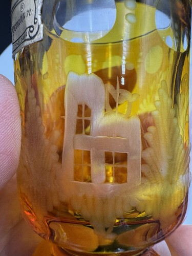 Vintage Bohemian Egermann Bird Castle Yellow Amber Cut To Clear Vase Toothpick - Picture 14 of 24