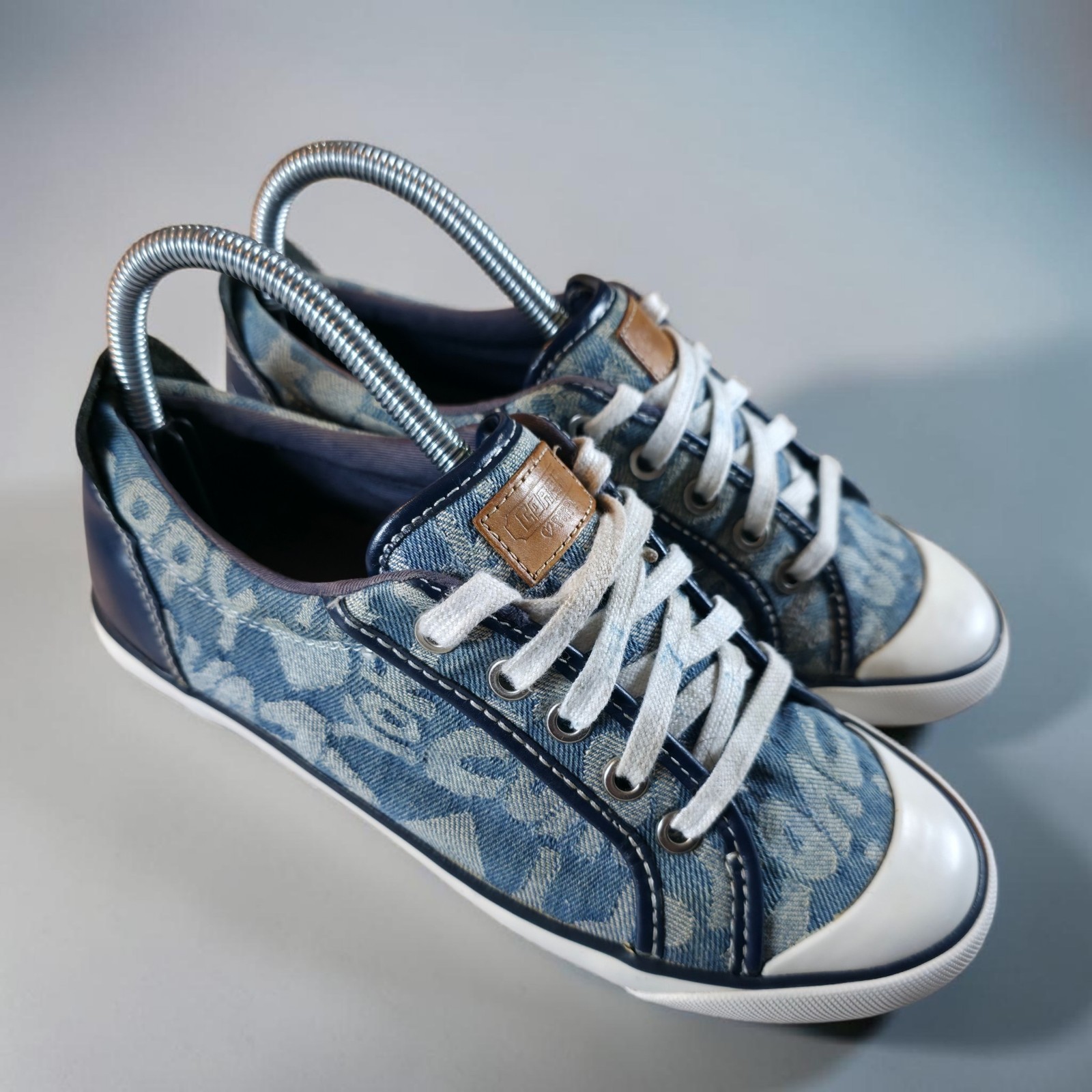 Coach Poppy Denim Barrett Patchwork Sneakers Shoes Womens Size 7.5 Lace Up