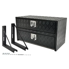 36"X18"X20" Underbody Truck Tool Box w/ Drop Door + Drawer & 18"X18" Brackets BK