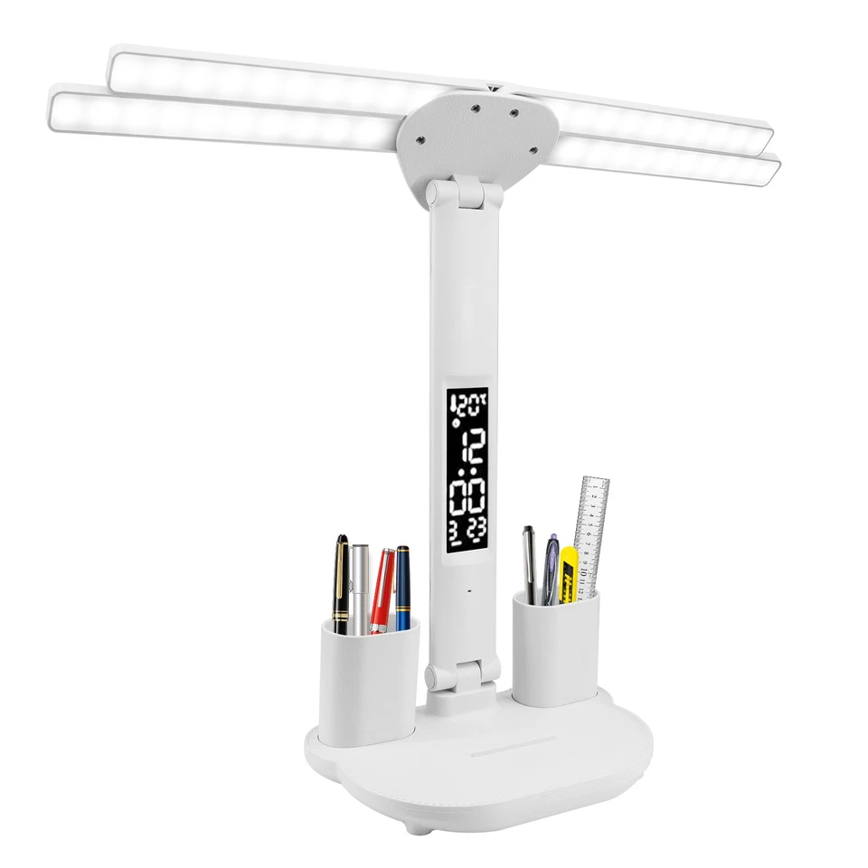 LED Schreibtischlampe Tischlampe Dimmbar Doppelkopf Leselampe Büroleuchte USB - Bild 3 von 4