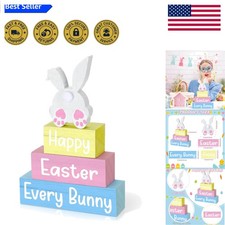 Elegant 4-Pc Wooden Table Blocks - Colorful Easter Bunny Decorations for Home