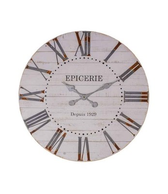 Wanduhr Holz weiß 60 cm Französische Epicerie Paris Römische Ziffern Vintage Dekor