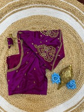 46” Size 16 Aari Worked Sari Blouse Indian Saree Top Silk Purple Magenta B193