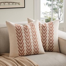 100 Cotton Farmhouse Leaves Throw Pillow Covers Set of 2, 18x18 Inch Terraco...