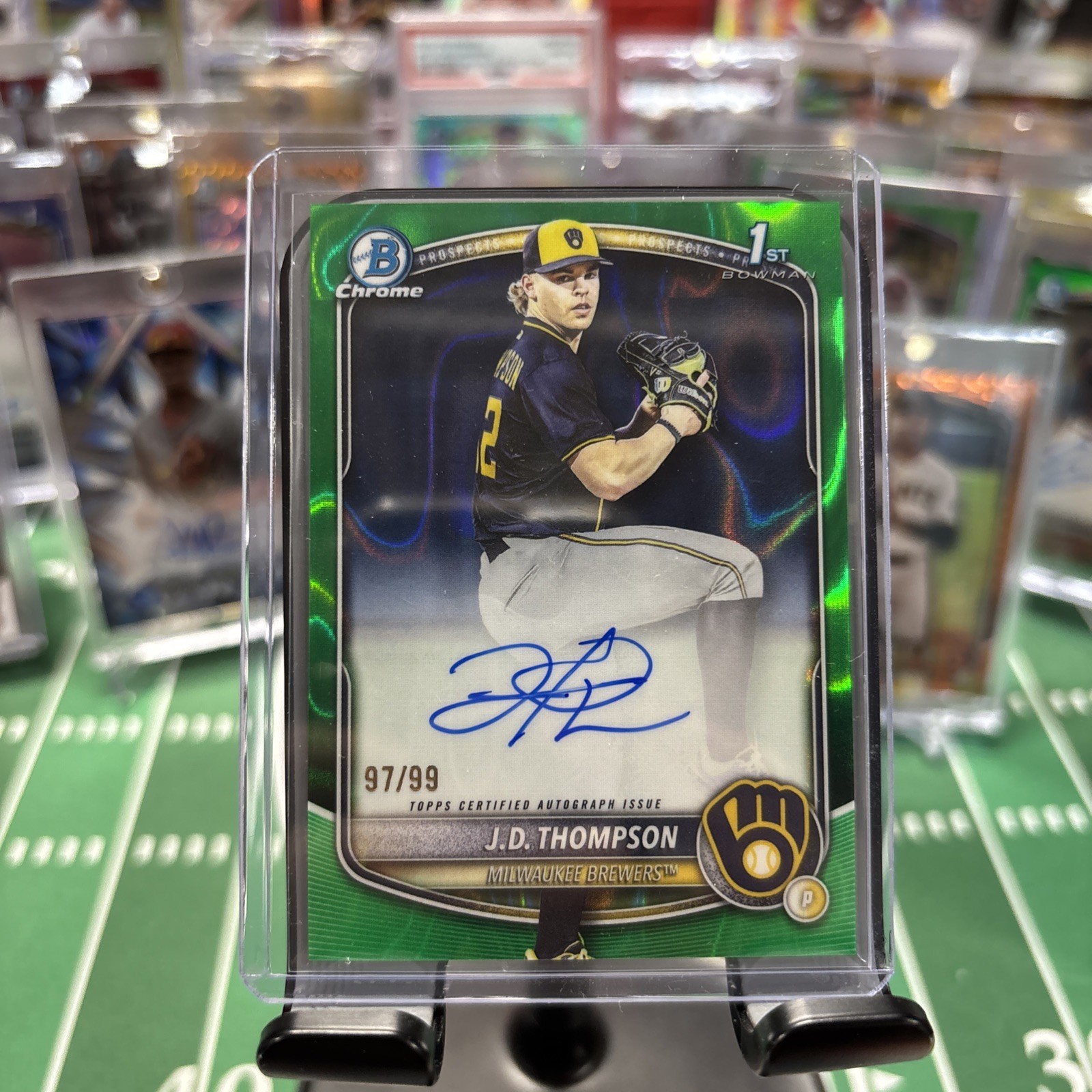 2025 Bowman Chrome Draft JD Thompson Green Lava Refractor Auto /99 Brewers 🔥🔥