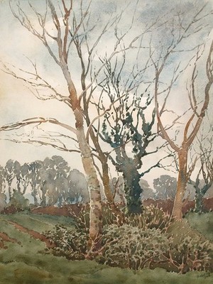 Henry Potter Stevens (1875-1965) Aquarell Landschaft. Weiße Pappeln. 1942