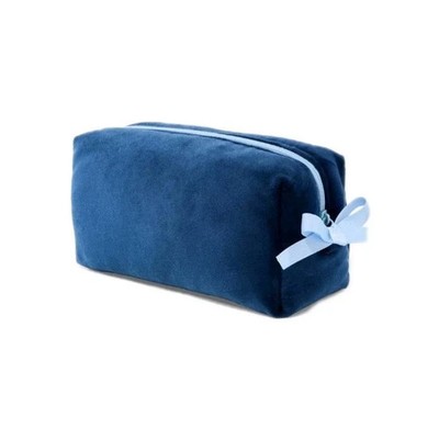 Ulta Dark Blue Velvet with Bow Cosmetic Makeup Bag Plush Travel Pouch #J1-3