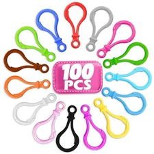 100 Pcs Plastic Keychain Clip Set – Sturdy Key Chain Hooks in 15 Assorted Colors
