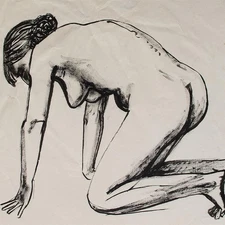 Waldemar Grzimek nude on back female East German art unsigned ink drawing
